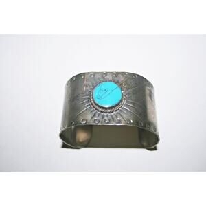 Vintage Sterling Silver Southwestern Cuff Bracelet with Turquoise